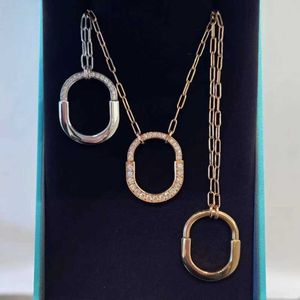 Designer's New Brand U-shaped lock necklace for female niche LOCK series medium size semi diamond smooth full head pendant collarbone chain