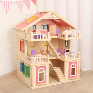 Akcesoria dla lalki Dziecięce Princess Villa Dolla House DIY Cabina Solid Wood House Girl TOB Prezent Family Family Fabey Q240522