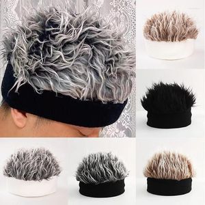 Berets Creative Wig Hat Смешные короткие шапки для волос для женщин мужчина новинка уличная хип -хоп шапочка шиповенный поддельный ретро