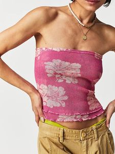 Kvinnors tankar y2k blommigt tryck stropplöst rörtopp för kvinnor sexig ren cami skörd estetisk rygglöst bandeau tank sommar streetwear