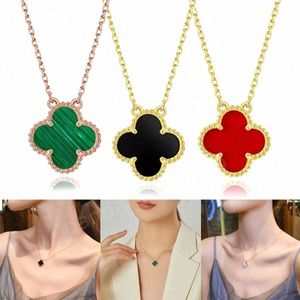 VanClef Necklace Classic Van Brand Necklace For Woman 18K Gold Plated Onyx Agate Jewelry Valentines Day Gift Four Leaf Clover Necklace Luxury Pendant Halsband