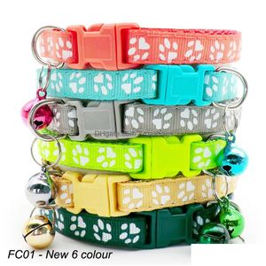 Dog Collars Leashes Wholesale 100 X Collar With Bell For Adjustable Pet Product Accessories Buckles Id Tag Cat Paw Puppy 201030 Dr Dhcit