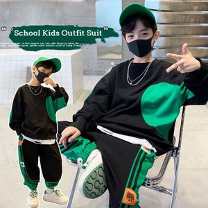 Springautumn Boys Cotton Contrast Sweatshirt+Sweatpant School Kids 2PCS TrackSuit Child Jogger Outfit Student Workout Set 5-14yr L2405