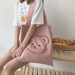 Sacos de compras feminino bolsa de lona urso bordado bordado ombro de linho de linho de algodão eco de pano de tecido de linho de algodão bolsa de tecido para meninas