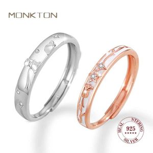 Parringar Monkton 925 Sterling Silver Little Prince and Rose Par Ring Mens and Womens fashionabla Zircon Ring Celebrity Par Wedding Ring S2452301