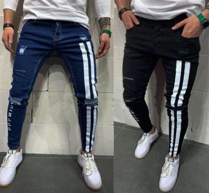 Summer Men Elastyczne dżinsy z małymi nogami Drukowanie dżinsów dla mężczyzn Slim Fit New Style Black Blue Pants3695536