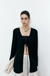 Damen -Strick Tr super dünne Strickjacke für Frauen Riemchen gegen Nackenkleidung 2024 Minimalistische schwarze Tops