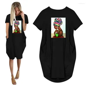 Sukienki swobodne damskie sukienka letnia Afryka Jestem czarny seksowna odzież z krótkim rękawem Midi femme T-shirt vestidos 5xl Drop statek