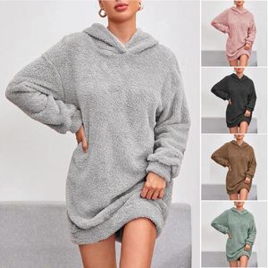Sıradan Elbiseler Temel Sweatshirt Elbise Rahat Peluş Peluş Kapşonlu Kadınlar Kış Yumuşak Sıcak Şık Diz Uzun Küley Yatır Çıkarma