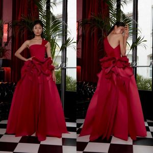 2020 czerwone sukienki balowe seksowne jedno ramię bez pleców szkiełki wieczorowe Współprajki Długość podłogi Formalna impreza Specjalna okazja Sukienka 2688