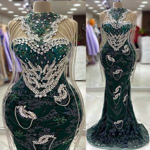 2024 Aso Ebi Dark Green Mermaid Prom Dress Crystals Beaded Evening Formal Party Second Reception 50th Birthday Engagement Thanksgiving Gowns Dresses ZJ111