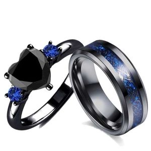 Parringar populära par romantiska par ring mode smycken jubileum bröllop svart hjärta kubik zirkoniumring set par gåva s2452301