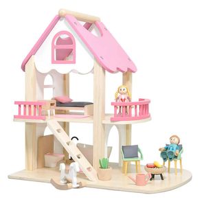 Puppenhaus Accessoires Holz tragbares Mädchen Prinzessin Puppenhaus Baby Kreuzsing House Villa Puzzle Eltern Kind Interaktives kleines Haus Spielzeug Q240522