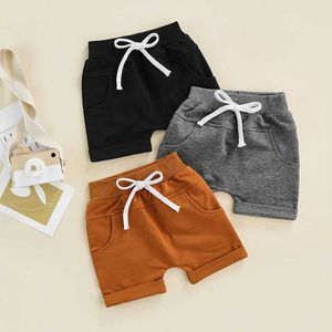 Shorts Shorts 0-3Y 3-piece baby shorts set boys summer clothing solid color brushed waist casual loose shorts childrens clothing WX5.22