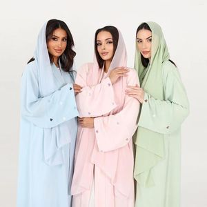 Etniska kläder broderier Open Abaya muslimska kvinnor maxi klänning Dubai Turkiet kaftan ramadan kimono jalabiya caftan marocain femme kebaya robe