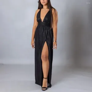 Partykleider sexy Abend Schwarz Deep V Hals High Split Rückenless Frauenkleider 2024 Säule CRISS CROSS FORMAL KEIS LONGE