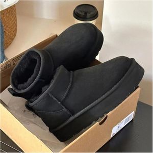 Ultra Mini Boot Designer Womans Platform Snow Boots Australia Fur Fur أحذية دافئة حقيقية من الجلد الكستناء في الكاحل الرقيق للنساء