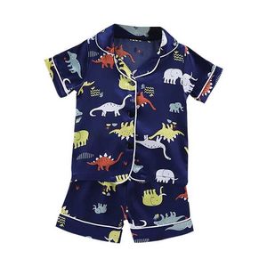 Pajamas Childrens Pajamas Dinosaur Print Pajamas Baby Boys and Girls Pajamas Button T-shirt Set Childrens Pajama Set WX5.21