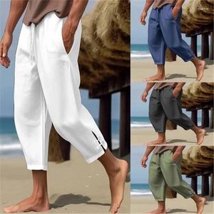 Calças masculinas verão 2024 Linho masculino Croptado de tamanho largo Fencil Film Fashion Fashion Casual Pantalones Beach Streetwear1