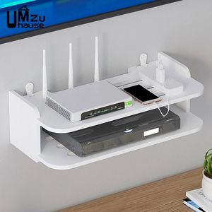 WiFi Hängande hyllrouter Power Strip Multi Outlet TV Set Top Box Cable Hidden Floating Rack Wall Mount Holder Storage Organizer 240523