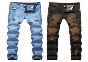 S Męskie dżinsy motocyklowe Wysoka Quliity Designerka Drukowane Broken Large Proste Pants Streetwear3889007