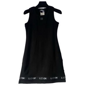 Women black color o-neck logo letter embroidery slim waist designer tank dress