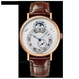 Högkvalitativ Breguat Automatiska klockor AAA Senior Boutique Classic 18K Rose Gold Lunar Automatic Mechanical Watch Mens Watch 7337BR
