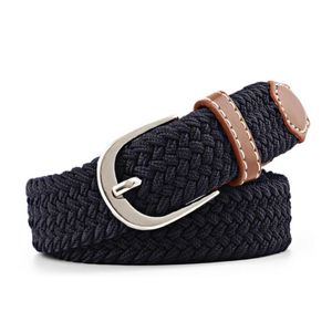 Belts Men Women Casual Knitted Pin Buckle Belt Woven Canvas Elastic Stretch Plain Webbing 2021 Fashion 100-120cm 217p