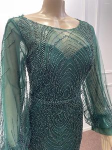 Festklänningar mörkgrön pärlor aftonklänningar 2024 lyx långärmad sjöjungfru arabisk formell prom maxi klänning kvinnor vestidos