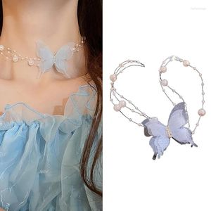 Choker 1pc Butterfly Pearl Ribbon Necklace Sweet Versatile Creative Clavicle Chain Jewelry Birthday Gifts For Women Girls