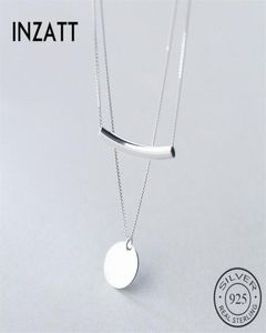INZATT Real 925 Sterling Silver Layer Chain Geometric Round Disc Bent Pipe Choker Pendant Necklace For Women Party FINE Jewelry2889654672