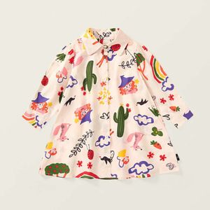 2-8T Малыш малышка для девочки весна летняя одежда с длинным рукавом радужного граффити для печати платья модная детская одежда L2405