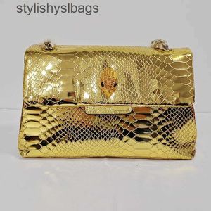 Cross Body Fashionable and Shiny Snake Shaped Gold Handbag Pu Leather Luxury Designer Cross Bag With Front Flip Icon Metal H240523