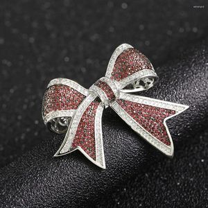 Broschen voller klarer und rot Ziron asphaltiertes Bogen Kupferstifte Luxus Bowknot Messing Frauen Mädchen Kleid Anzug Schmuck Corsage