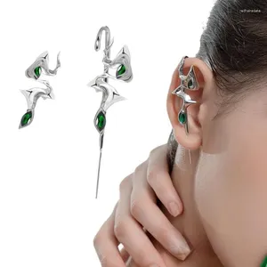 Backs Earrings Simple Snake Shaped Ear Cuff Wraps Green Stone Hoop Earring For Women Girls