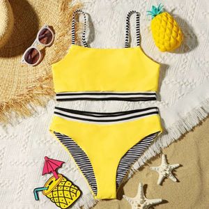 Tape Trim Girl Swimsuit Kids Sport Dwukęałkowe stroje kąpielowe dla dzieci 7-14 lat nastoletnie bikini set dziewczęta kąpiel kostium plażowy L2405