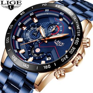Lige Fashion Business Blue Mens Watches Top Brand Luxury Clock Man Military All Steel Waterproof Quartz Watch Relogio Masculino LY1912 283K