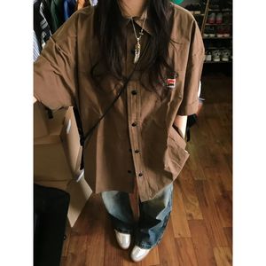 HOUZHOU Vintage Short Sleeve Shirt Streetwear Women Oversize Button Up Korean Fashion Chic Cool Blouse Aesthetic Hippie Japanese 240523