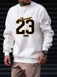 Męskie bluzy bluzy 23 American Art Letter Design Mens Street Style wełna bluza jesienna swobodna moda z kapturem Crewneck Pullovers Q240522