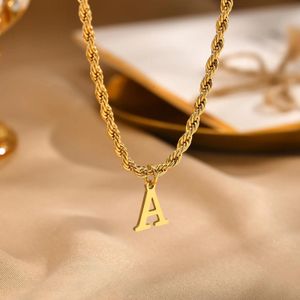 Mprainbow Initial Necklaces for Men Stainless Steel AZ Letters bet Charm Pendant with Twisted Rope Chain Unisex Collar 240515