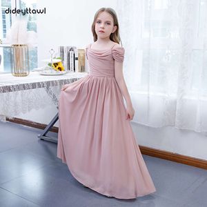 Dideyttawl -Chiffon von der Schulterblume Mädchen Kleider plissierte elegante Junior Brautjungfer Kleidung Kindergeburtstagsbefestigung Partykleider L2405