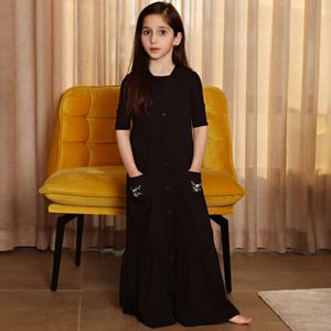Meninas maxi preto com nervuras de verão Flores de bordados de vestido infantil camadas de meninas roupas sem mangas tamanho 3-16 anos L2405