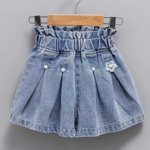 Shorts Shorts Girls denim shorts solid color jeans childrens casual style summer jeans teenagers girls clothing 4 6 8 10 12 14 years old WX5.22