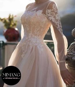 Bröllopsklänning a-line spets tyllgolv för kvinnor skräddarsydd plus storlek