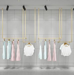 Hooks Rails Golden Clothing Store Display Rack Floor Double Hanger Women039S Shop High Cabinet Shelf8038994