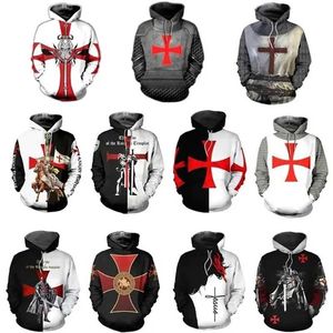 Herrtröjor tröjor Knight Templar Mens hoodie Sweatshirt 3D Printed Men Women Casual Hooded Sweatshirts Pullover Hip Hop Harajuku Strtwear Tops T240523