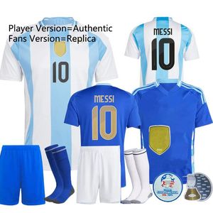 2024 National Team Soccer Jerseys Messis fans Autentiska spelare Jersey White Mac Allister Dybala di Maria Martinez de Paul Maradona Kids Men Women Football Kits