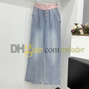 Kontrastfärg Jeans Kvinnor Designer Wide Leg Pants Embrodery Letter Hög midja denim byxor Summer andningsbara smala jeans