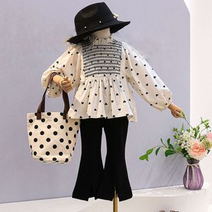 Spring Autumn Casual Girls 'Sets Polka Dot Babydoll Camisa+calça de bebê de roupas de bebê roupas de crianças roupas de crianças L2405