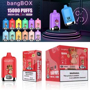 Original Electronic Cigarettes Bangbox Puff15000 Gratis frakt 12 Flavorer 0% 2% 3% 5% Digital Digital Display Screen Color Lights Type-C Laddning Vape Pen Mesh Coil